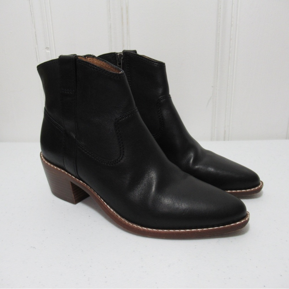 Madewell Hallie Black Leather Western Boots Size 6